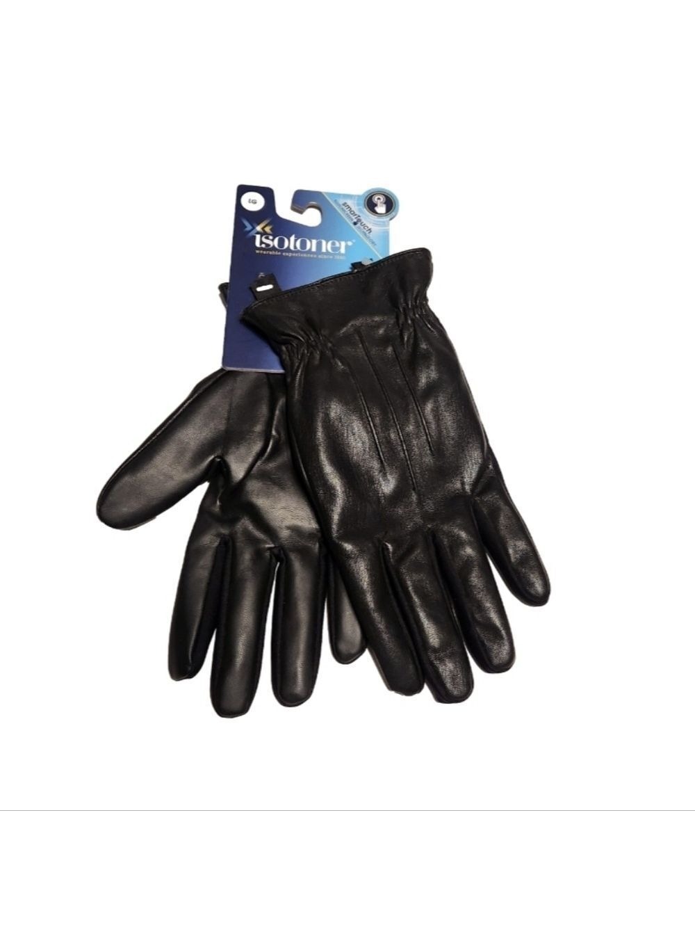 Isotoner NEW Faux Leather Fur Winter Smart Touch Mens Gloves Black Large